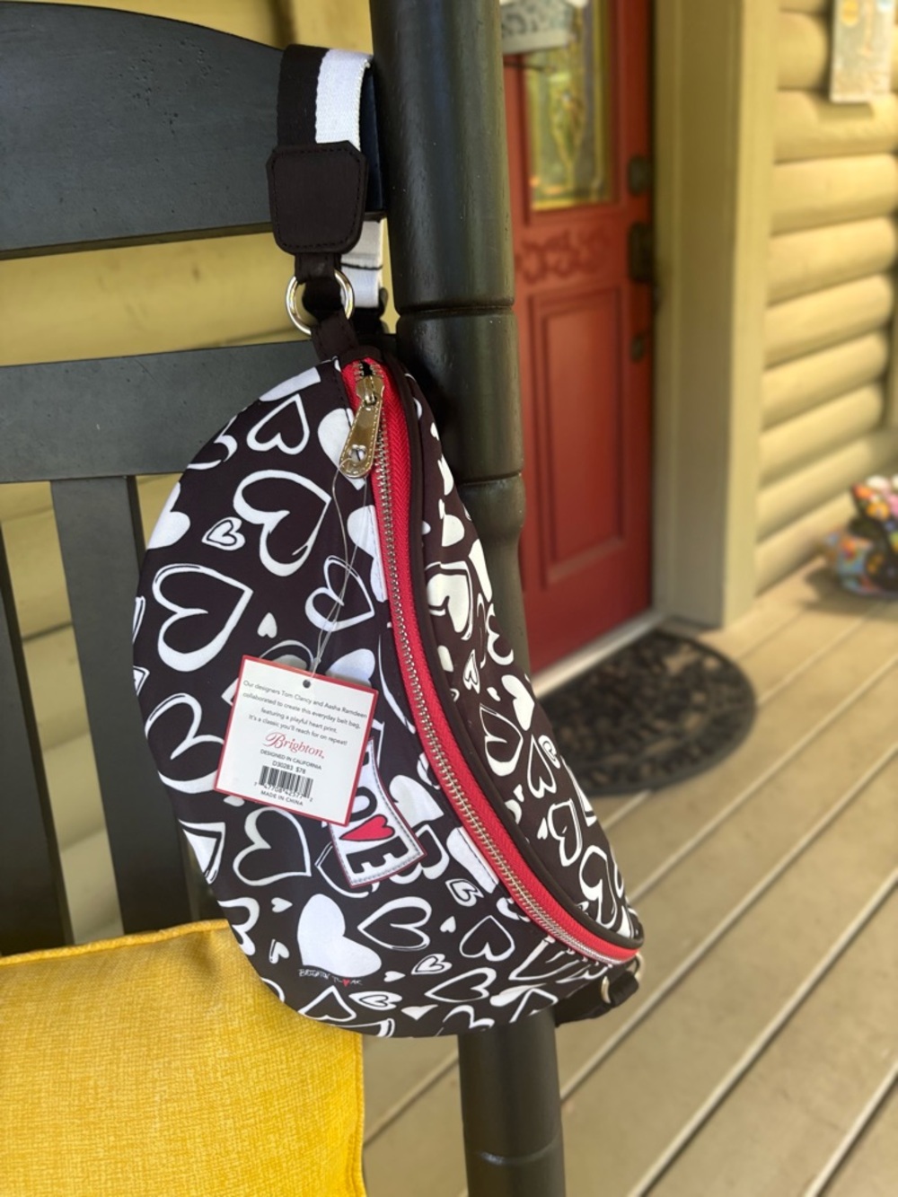 Brighton Black Sling Bag with White Hearts and Pink Zipper - Picture 2 of 2